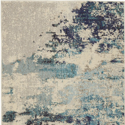 2' X 4' Ivory And Teal Blue Abstract Power Loom Non Skid Area Rug
